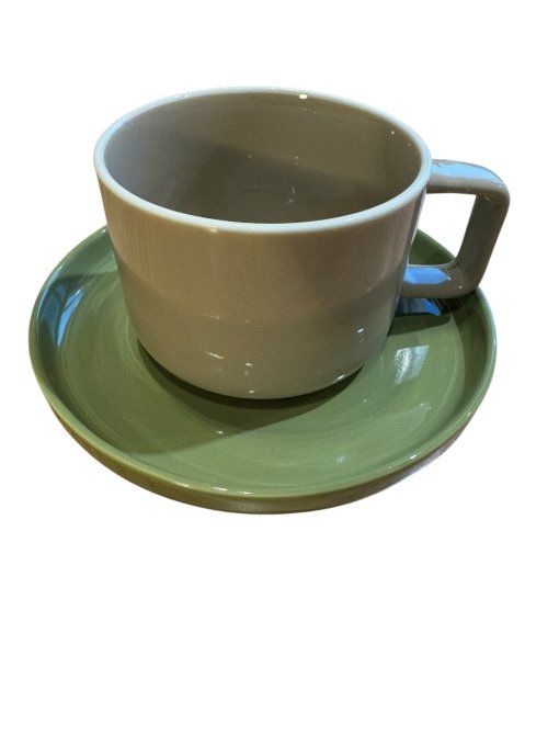 Tasse et sous tasse beige kaki 